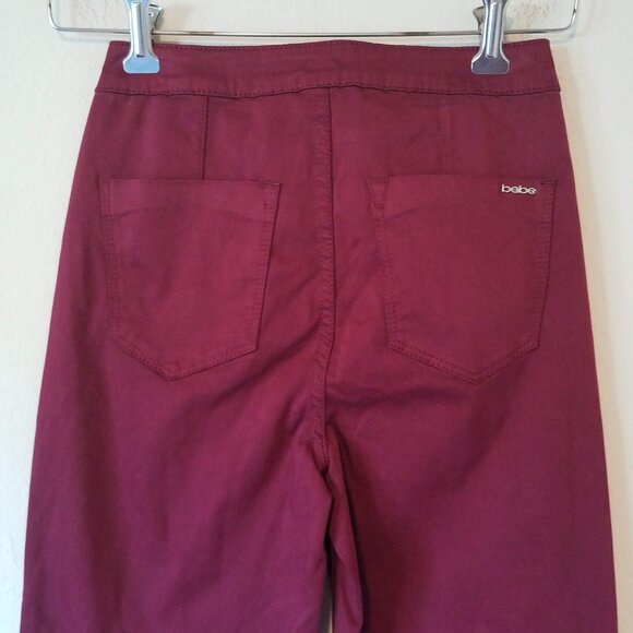 Bebe Pants Women's Size 26 Red Burgundy Clean Sateen Flare NWT - Picture 8 of 10
